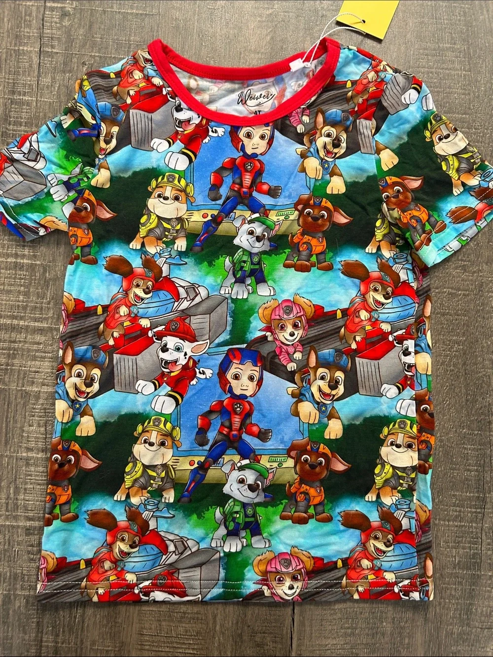 Paw Patrol Kids Short Bamboo Pajama Set - Bright Multi Color with Red Trim